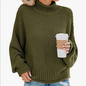 Mock neck green knit sweater